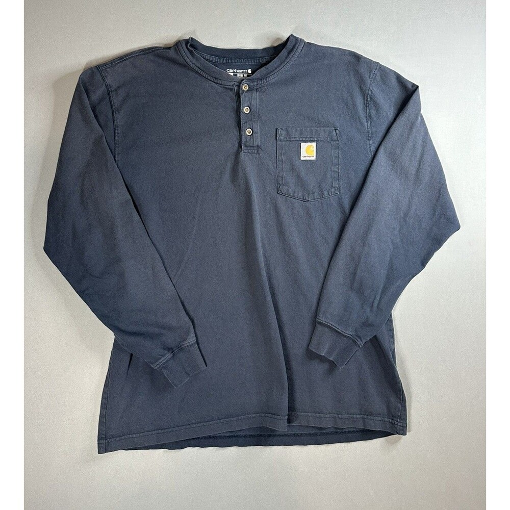 Carhartt Sweater Mens Loose Fit Large Long Sleeve Crew Neck Pullover Henley Navy